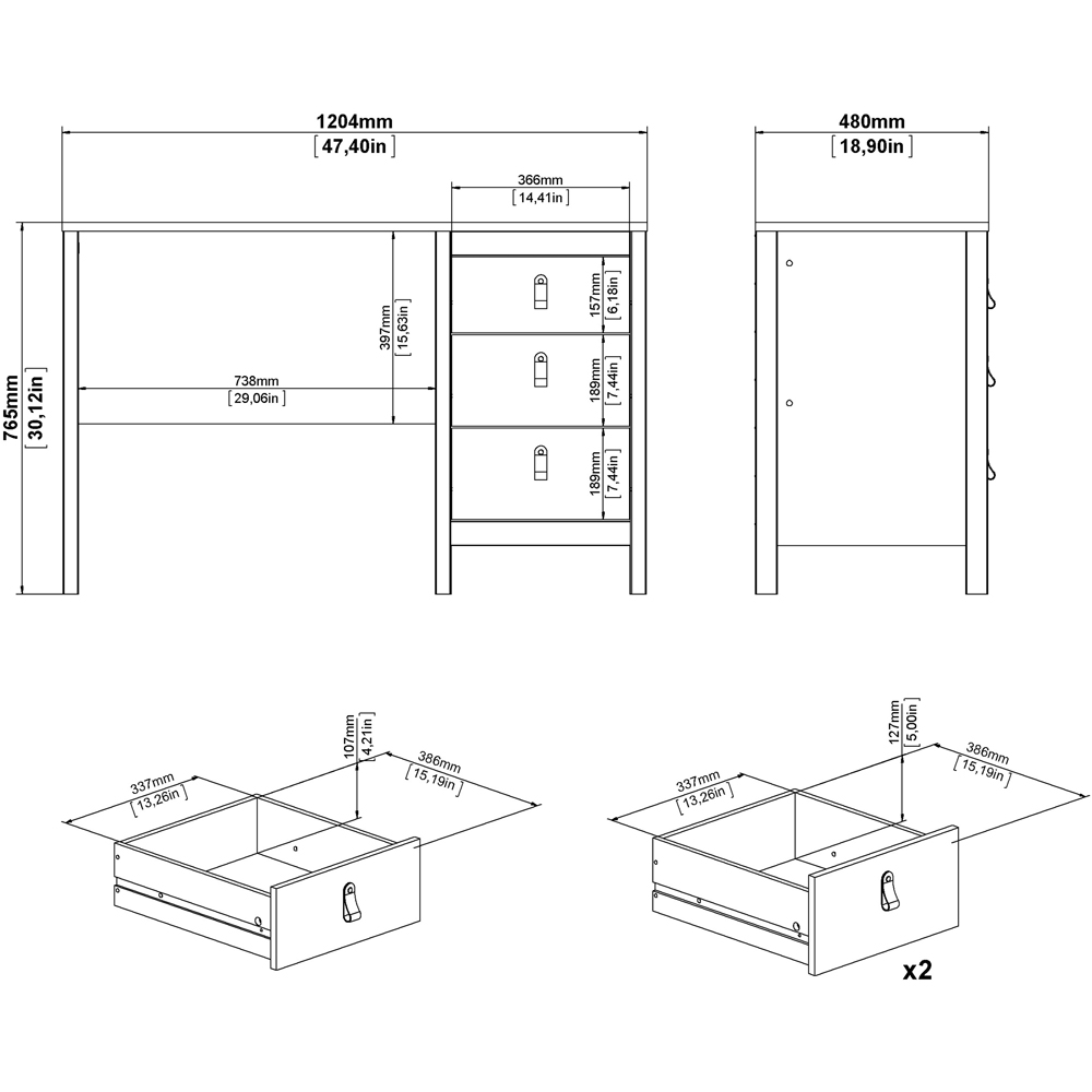 Florence Madrid 3 Drawers Desk Matt Black Image 9