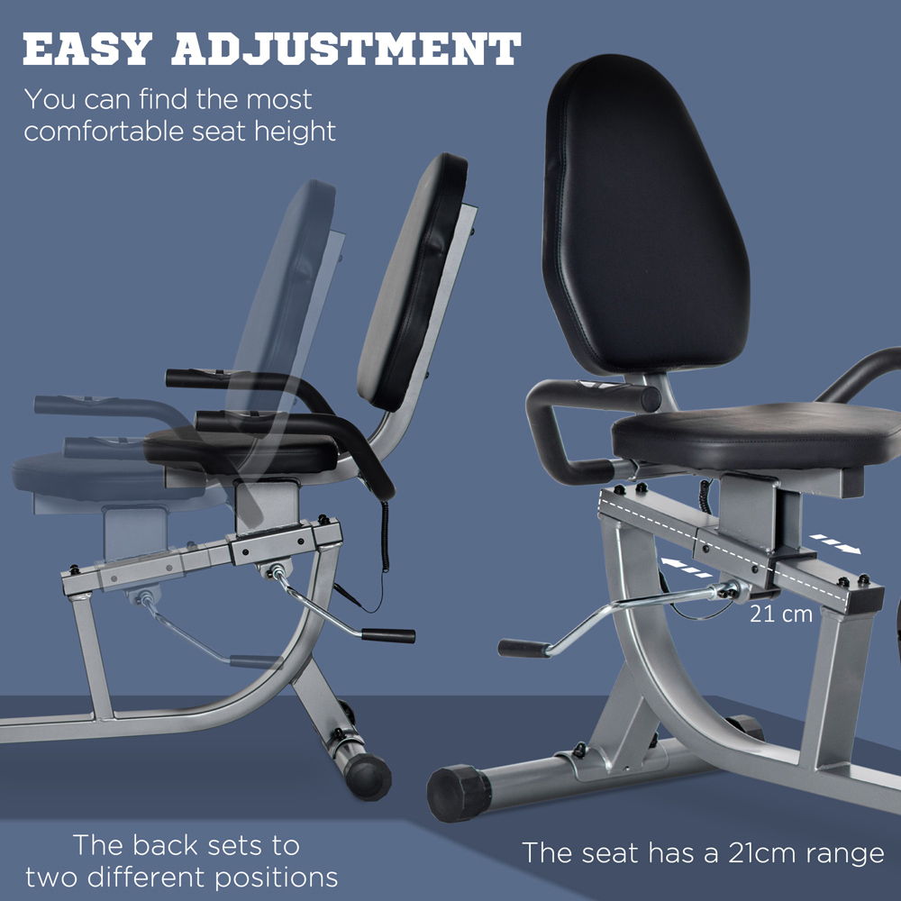 HOMCOM Black and Grey Magnetic Resistance Semi Recumbent Exercise Bike Image 6