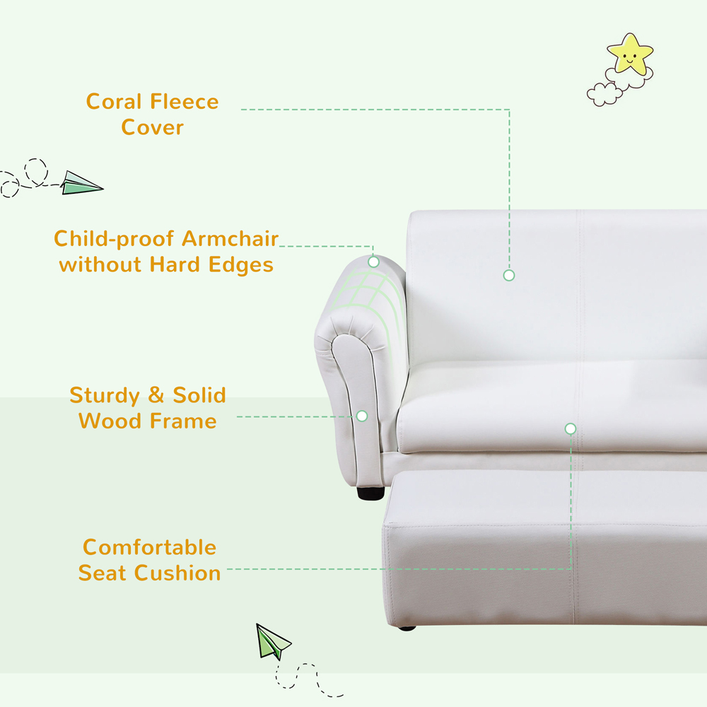 Tommy Toys 2 Seater White Kids Sofa and Footstool Image 6