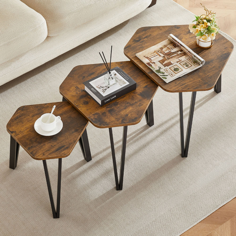 VIDA DESIGNS Brooklyn Dark Wood Nest of Tables Set of 3 Image 4