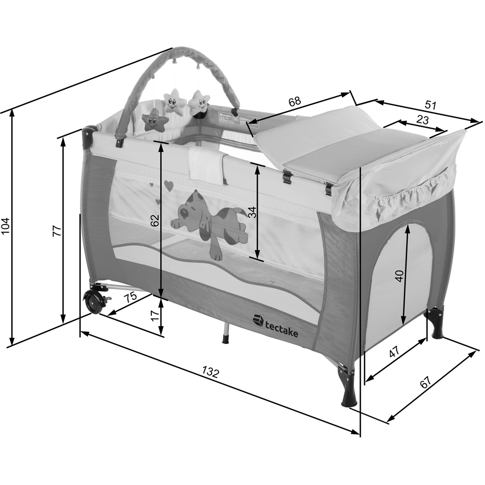 tectake Kids Beige Dog Travel Cot with Changing Mat Image 9
