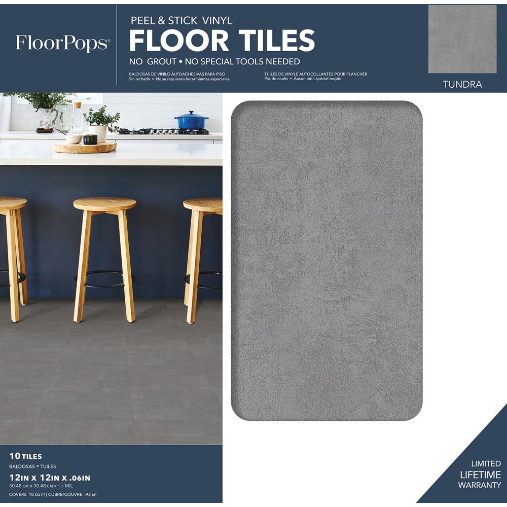 Floorpops Tundra Grey Peel and Stick Floor Tile 30.48 x 30.48cm 10 Pack Image 8
