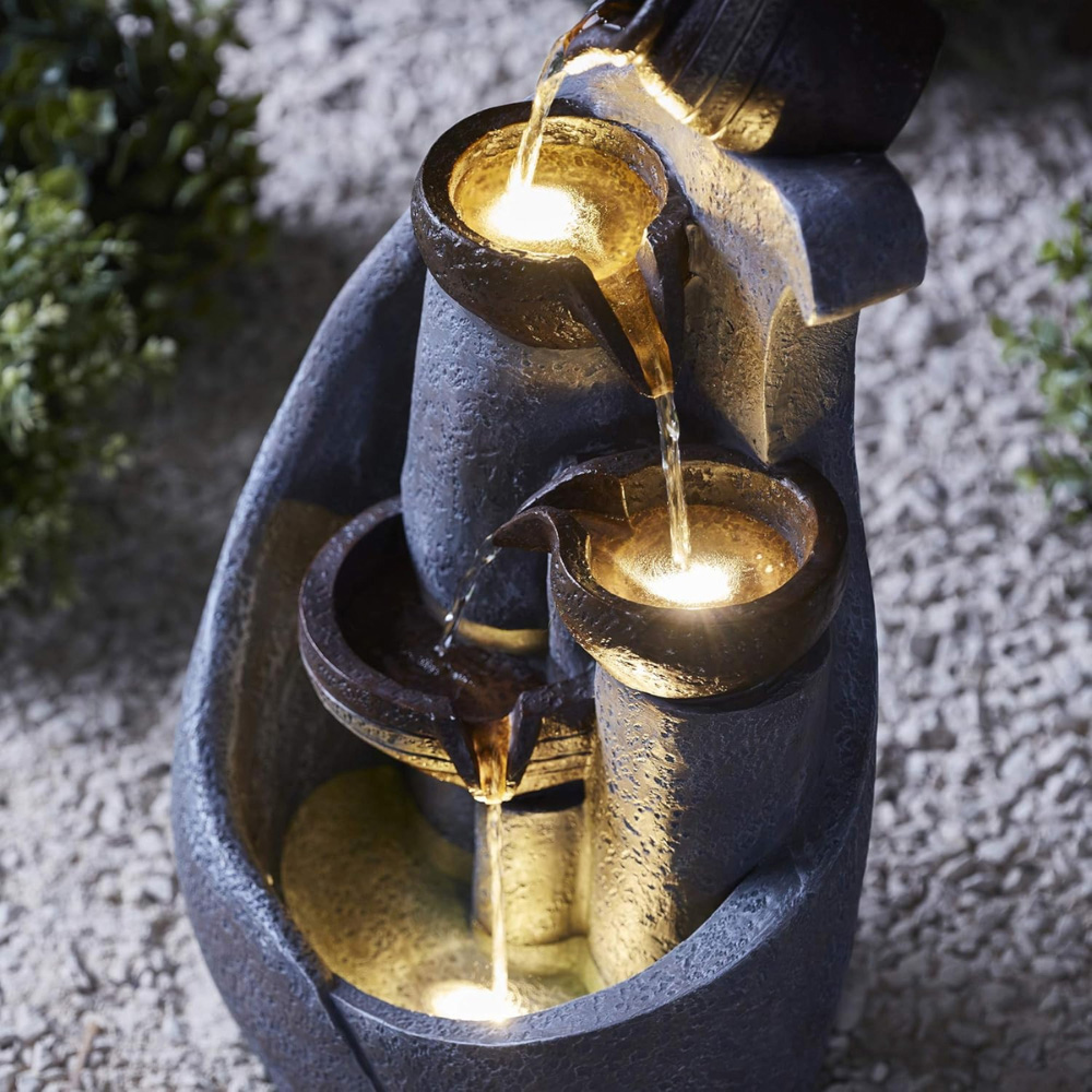 Serenity 5-Tier Cascading Bowls and Jars Mains Powered LED Water Feature Image 3
