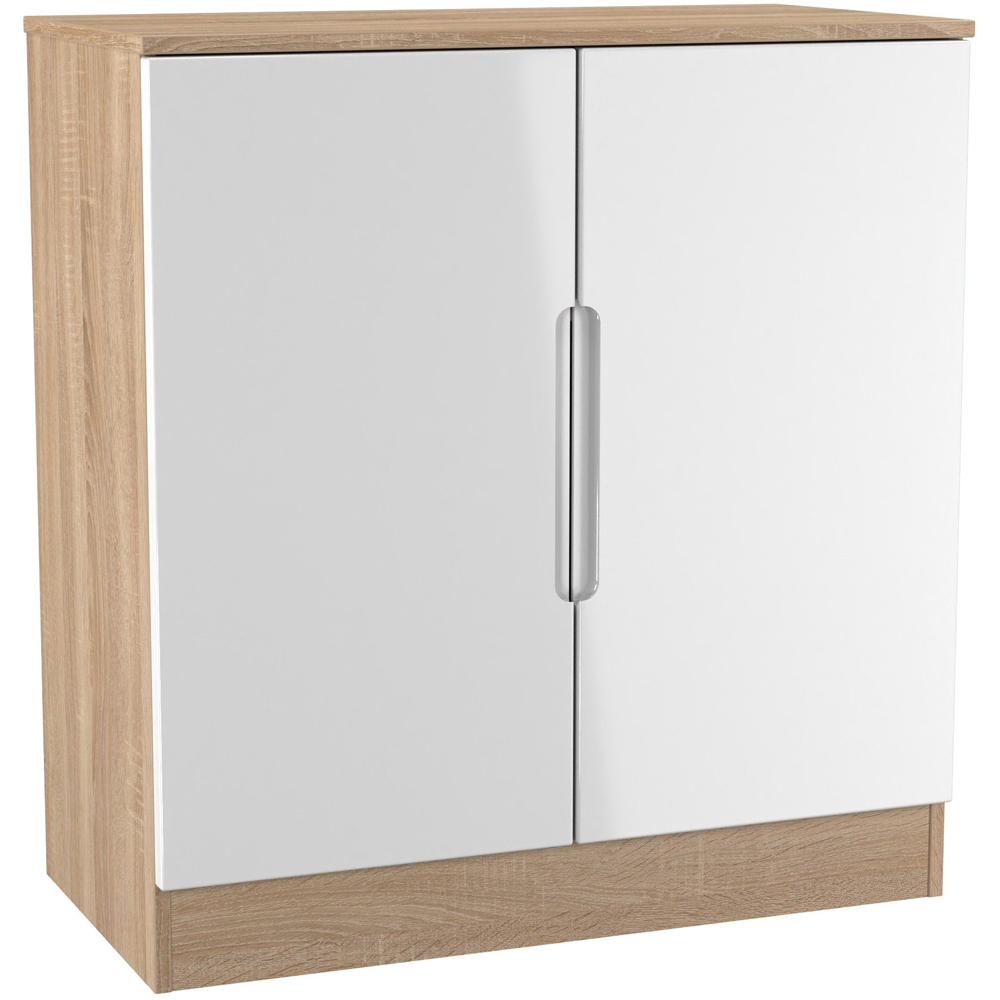 Crowndale Milan 2 Door White Gloss and Bardolino Oak Storage Cabinet Ready Assembled Image 5