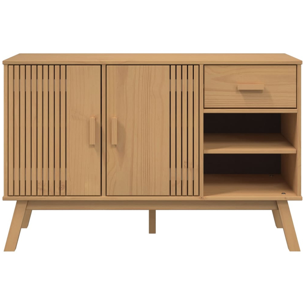 vidaXL 2 Door Single Drawer 2 Shelf Brown Pine Wood Sideboard Image 6
