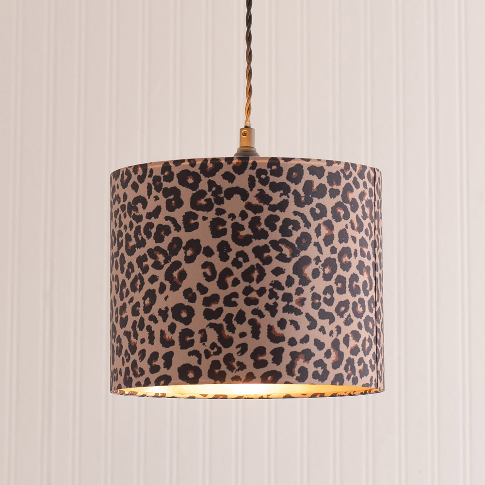 ValueLights Oasis Leopard Print Fabric with Metallic Gold Inner Drum Ceiling Lamp Shade Image 2