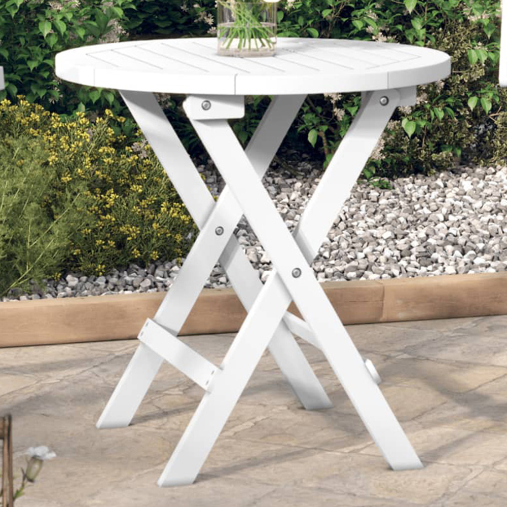 vidaXL White Solid Acacia Wood Folding Garden Table 46cm Image 1