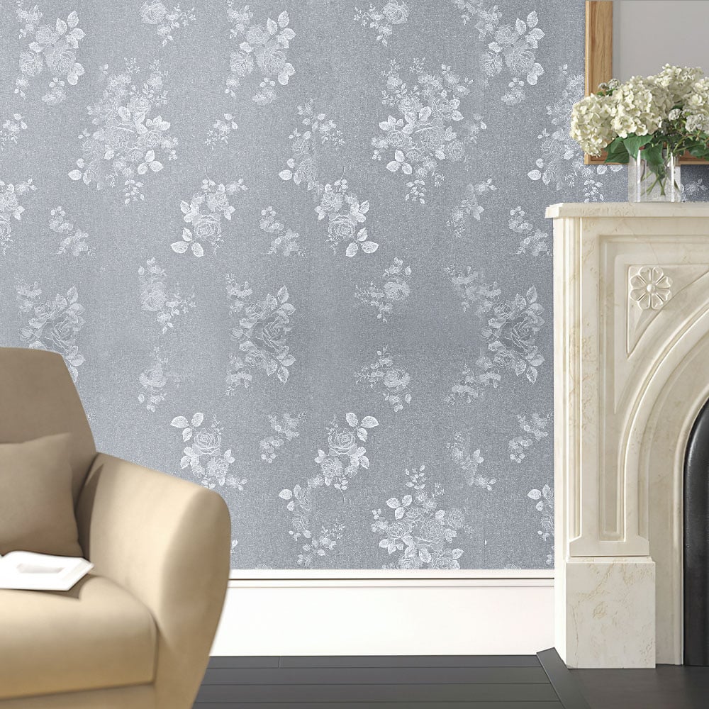 Living and Home Floral Textured Grey PVC Self Adhesive Wallpaper Image 8