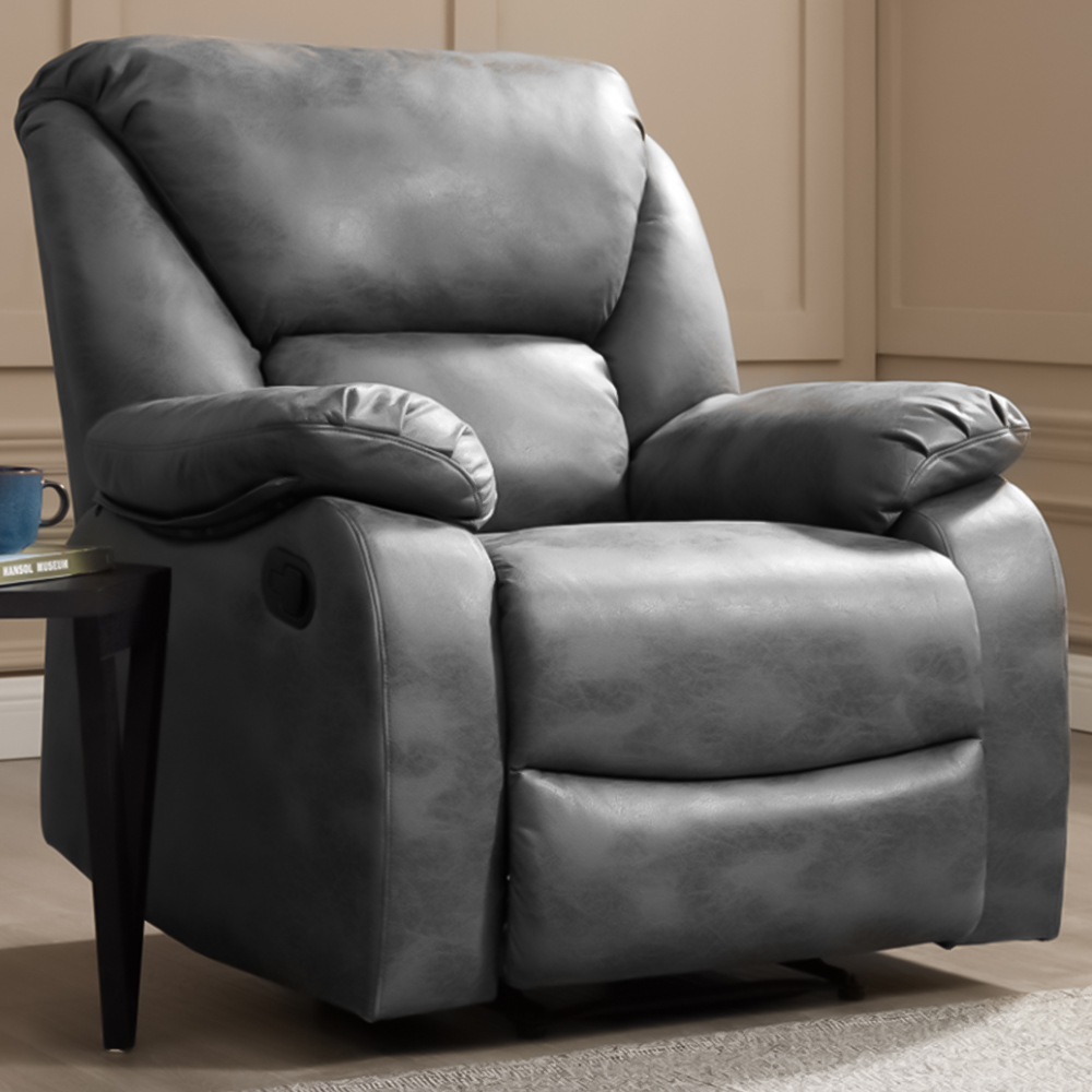 Home Detail Enoch Single Seater Grey Faux Leather Manual Recliner Sofa Image 1