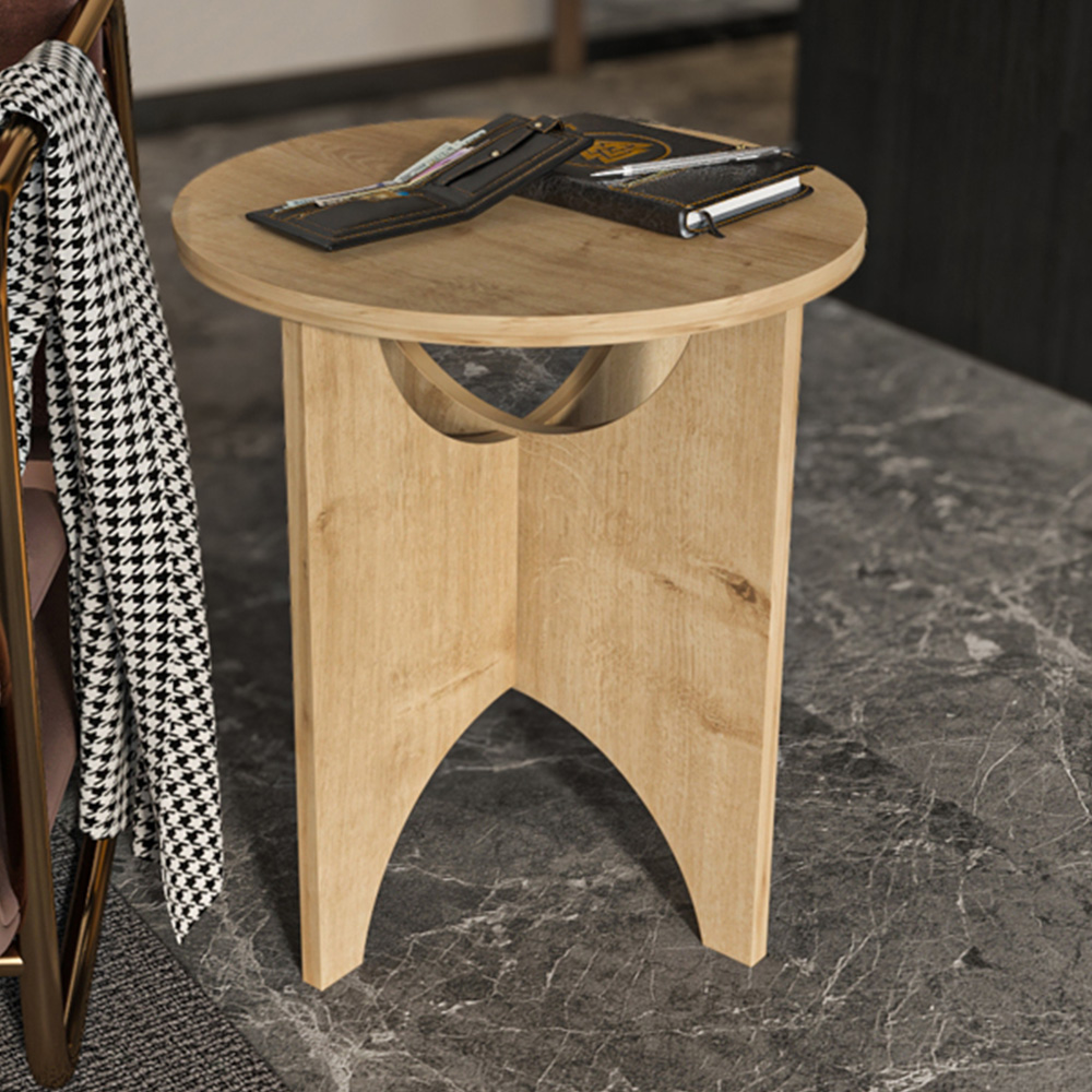Decorotika Merit Sapphire Oak Round Side End Table Image 1