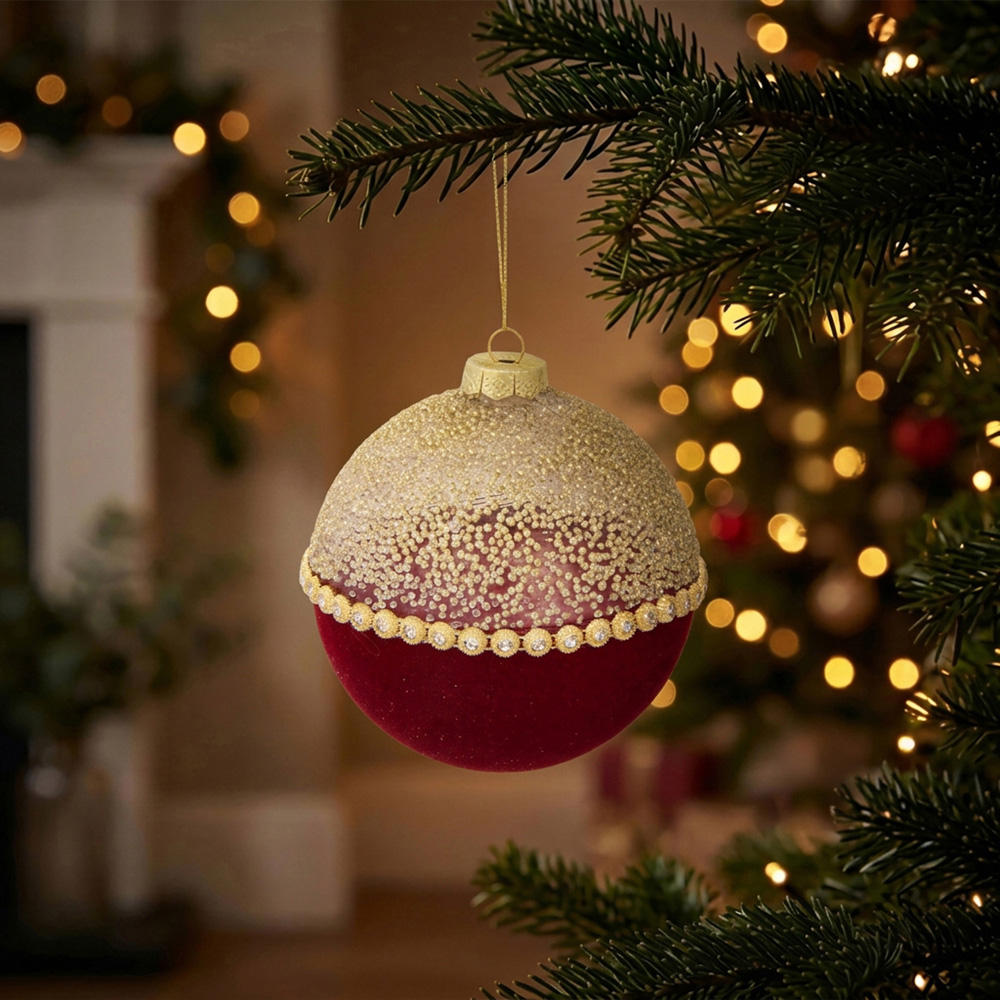 Half Flocked Jewelled Bauble Image 2