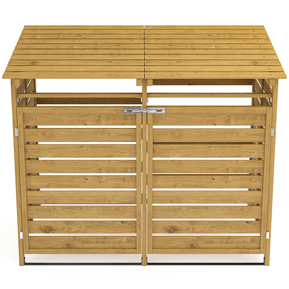 Living and Home Spruce Wood Double Wheelie Bin Shed Image 3