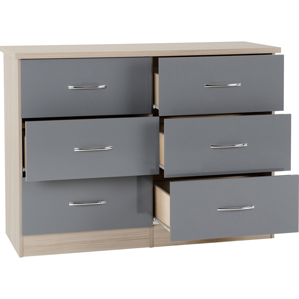Seconique Nevada 6 Drawer Grey and Light Oak Effect Chest of Drawers Image 3