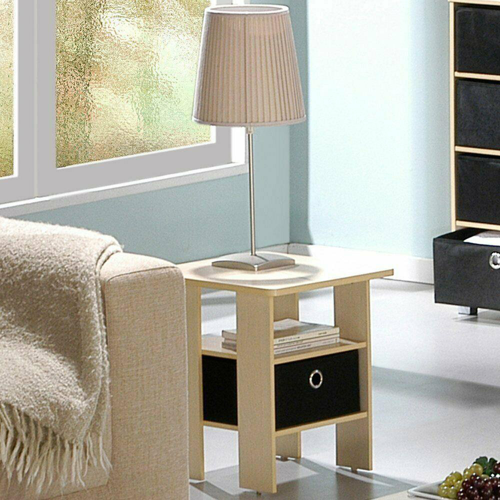 Walplus Andrey Single Drawer Single Shelf Steam Beech and Black End Table Image 3