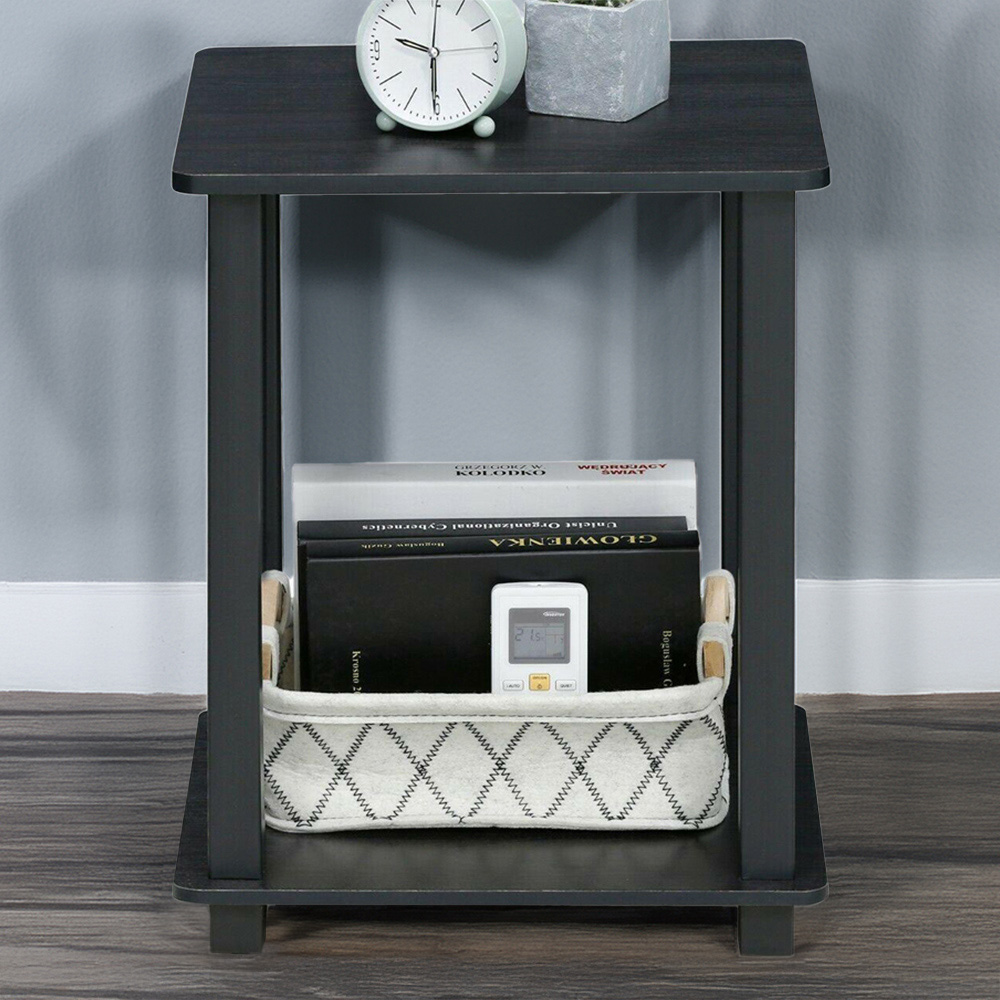 Walplus Simplistic Americano and Black End Table Set of 2 Image 1