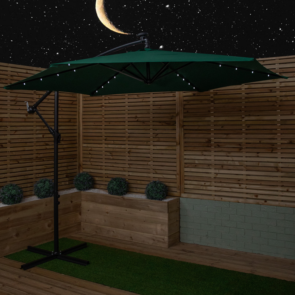 Samuel Alexander Green Solar Powered Cantilever Garden Parasol with LED Lights 3m Image 3