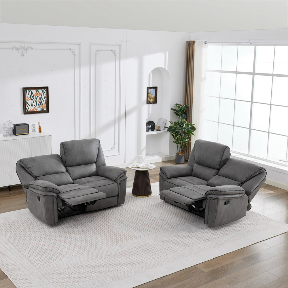 Langham 4 Seater Light Grey Leathaire Manual Recliner Sofa Set Image 8