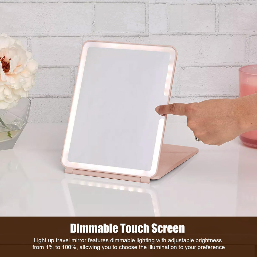 ATEK Pink Rechargeable LED Touch Control Travel Makeup Mirror with 10x Magnifying Insert Image 2