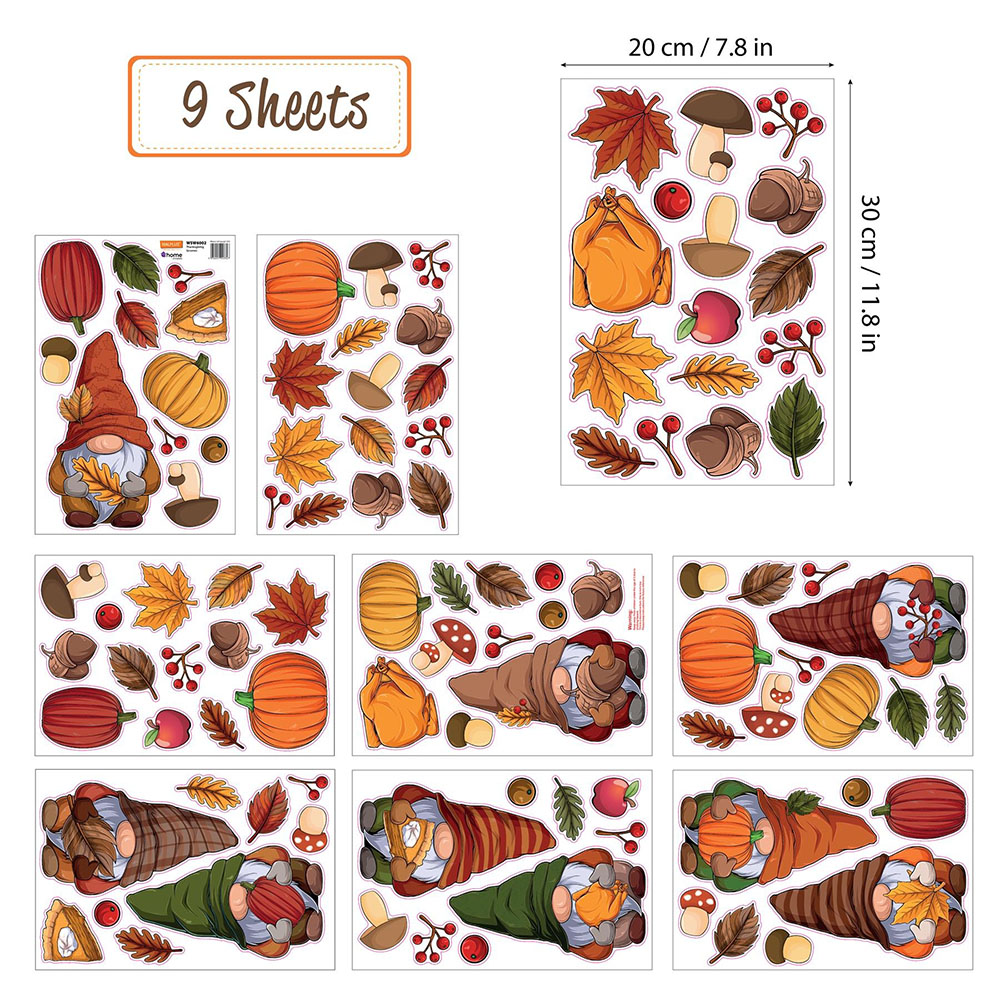 Walplus Halloween 102 Piece Thanksgiving Gnomes and Window Cling Set Image 8