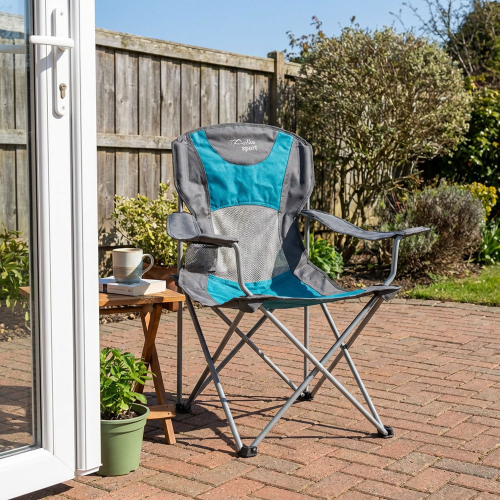 Active Sport Blue and Grey Deluxe Camping Chair Image 2