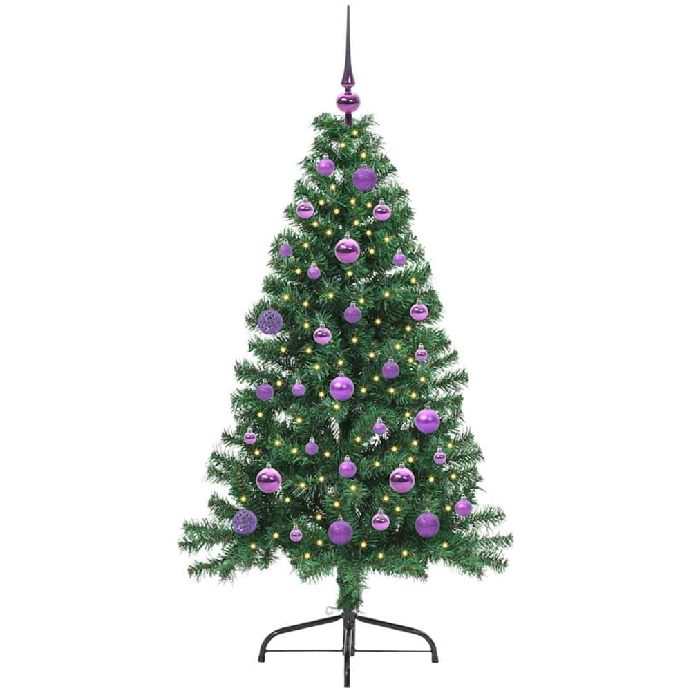 vidaXL Pre-Lit Lilac Baubles Green Artificial Christmas Tree 5ft Image 1