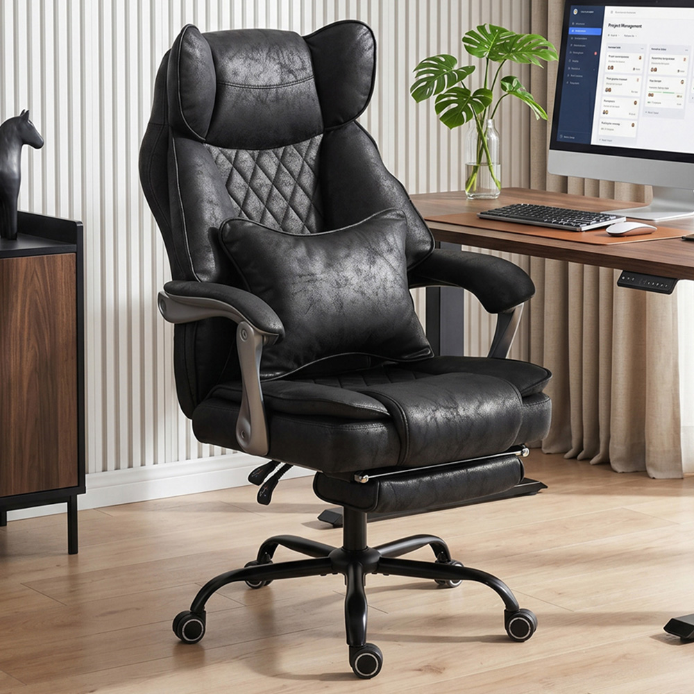 HOMCOM Black Big and Tall Office Chair with Lumbar Support Image 1