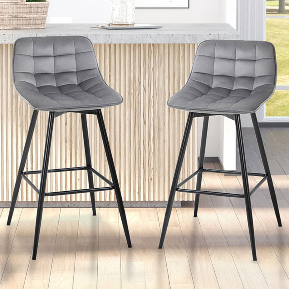 Portland Grey Velvet Touch Bar Stool Set of 2 Image 1