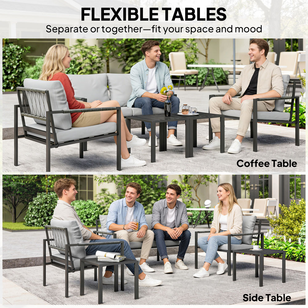 Outsunny 4 Seater Light Grey Metal Garden Lounge Set with Cushion Image 4