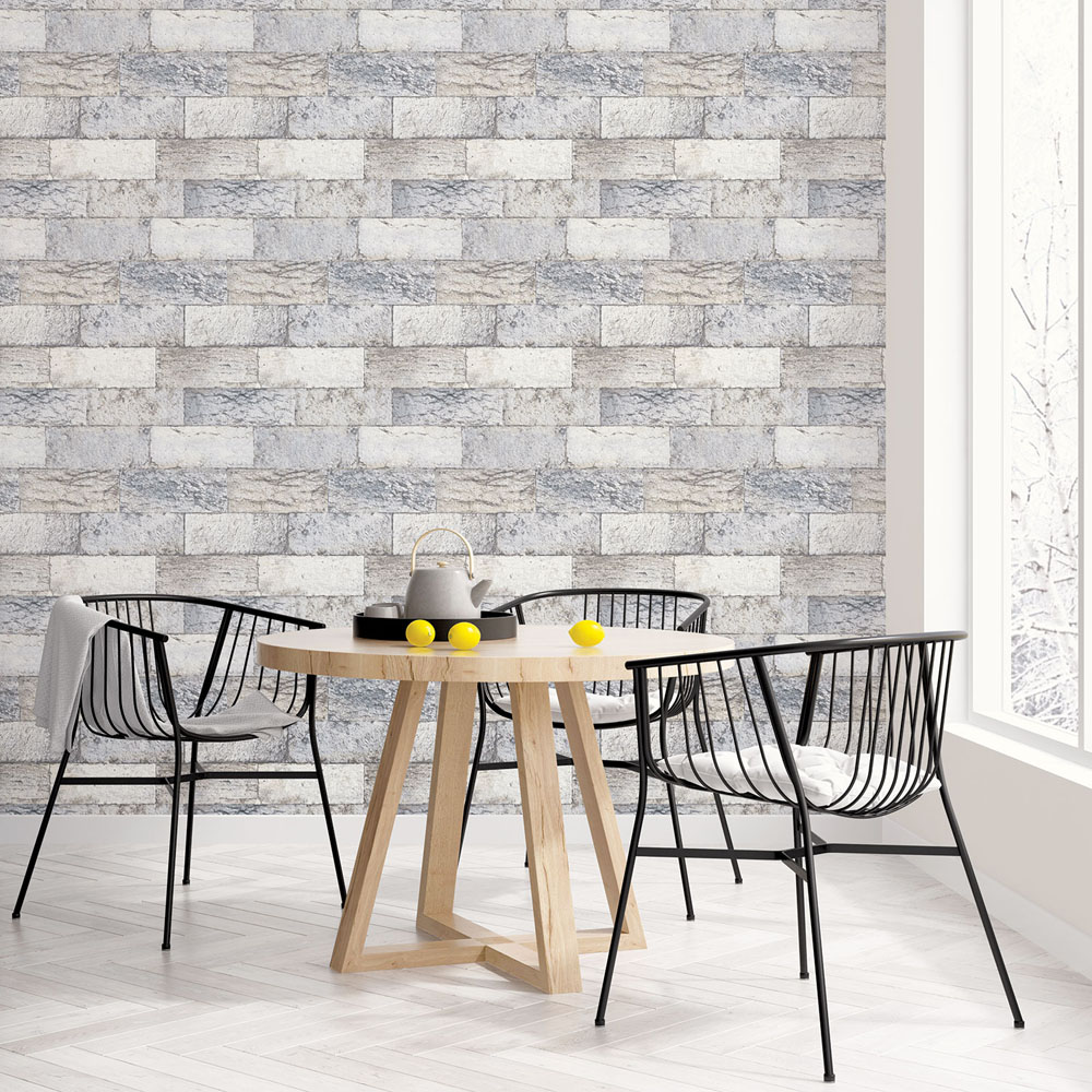 Galerie Organic Textured Stone Bricks Light Grey Wallpaper Image 2