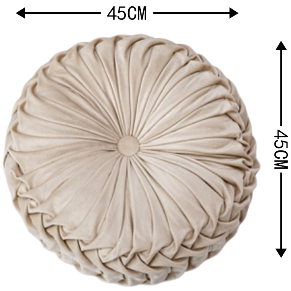 Living and Home Beige Round Pleated Pumpkin Velvet Cushion 45cm Image 9