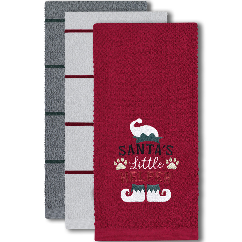 Noel Square Santas Helper Red Tea Towel 3 Pack Image 3