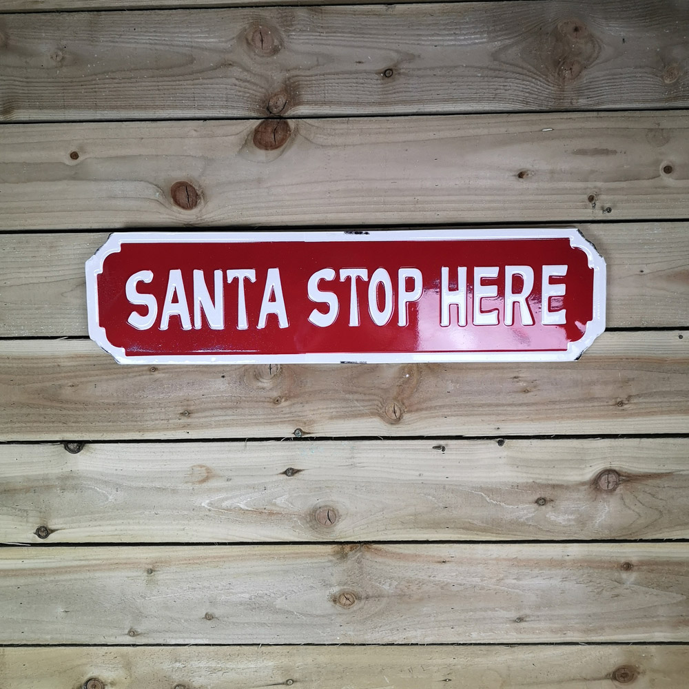 Samuel Alexander Festive Metal Santa Stop Here Sign Board 71cm Image 2