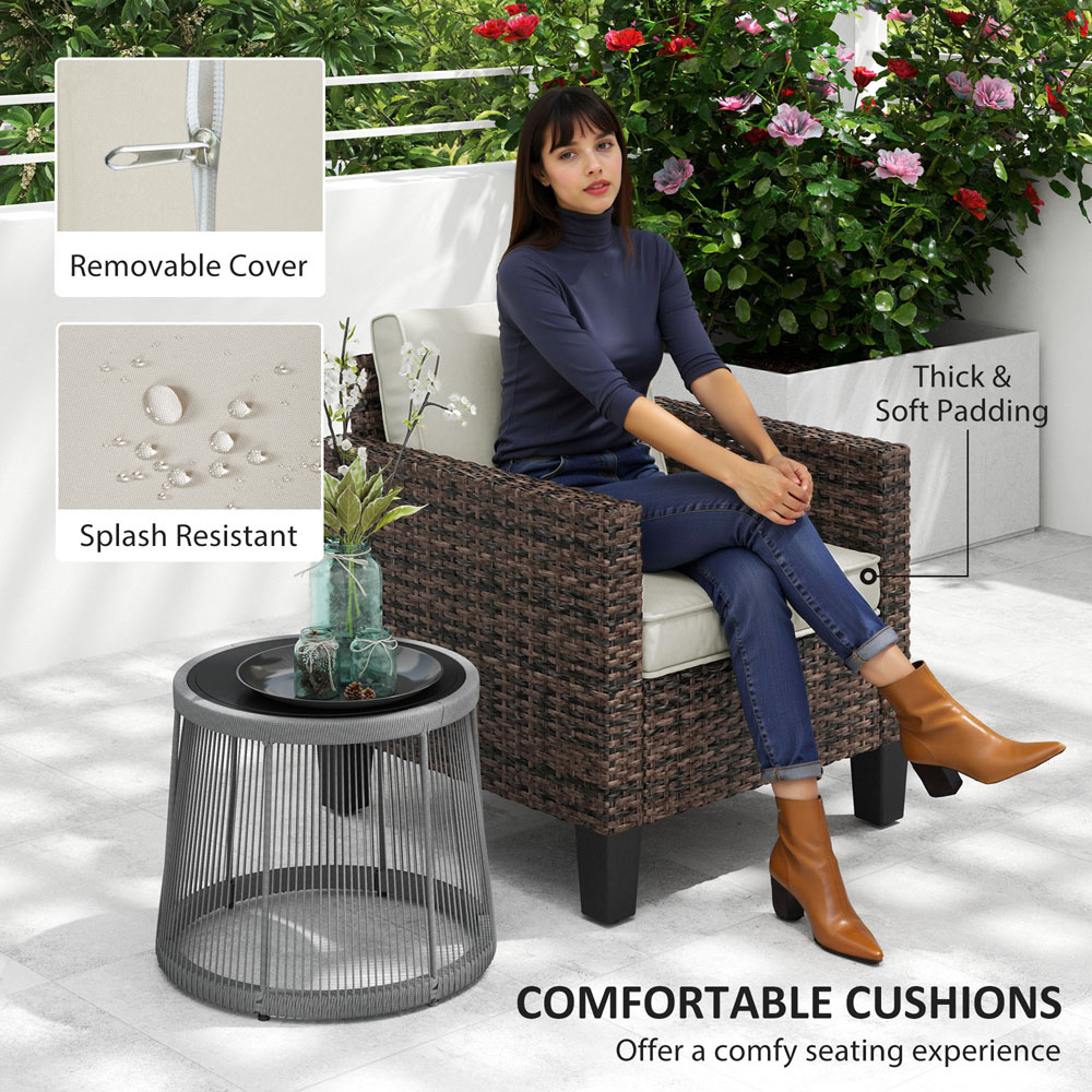 Outsunny Light Brown Rattan Garden Armchair with Cushions Image 5