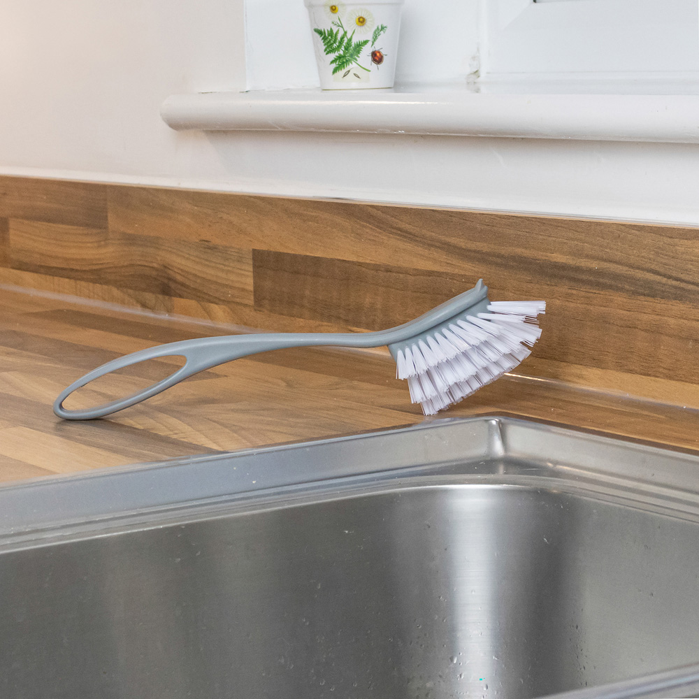 JVL Kitchen 3 Piece Grey Scrubbing Brush Set Image 5