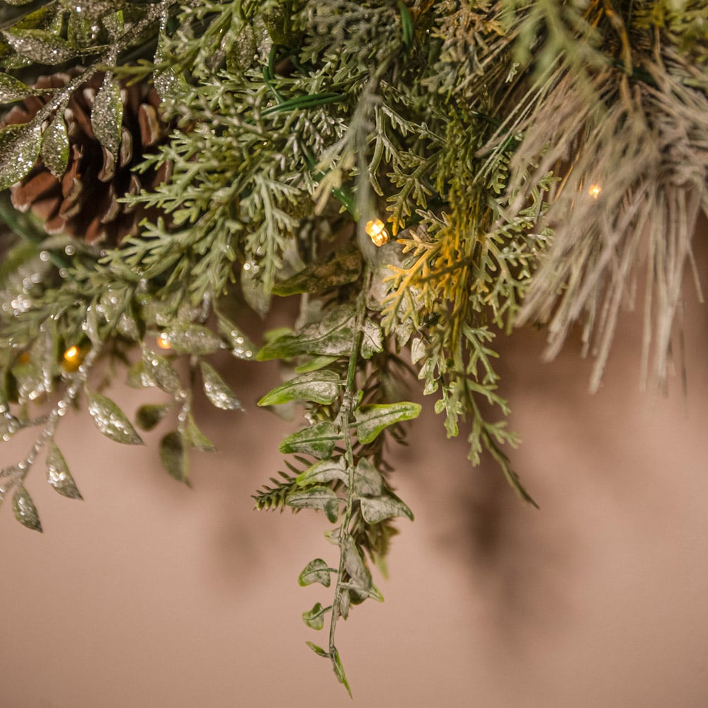 The Christmas Centre 50 Warm White LED Pre-Lit Winter Woodland Wreath with Pinecones 66cm Image 4