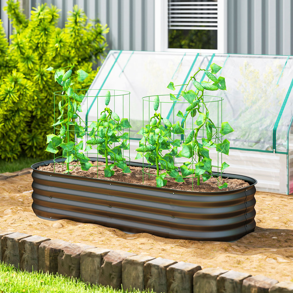 Outsunny Dark Grey Galvanised Steel Raised Garden Bed Planter with Safety Edging 62 x 150cm Image 2