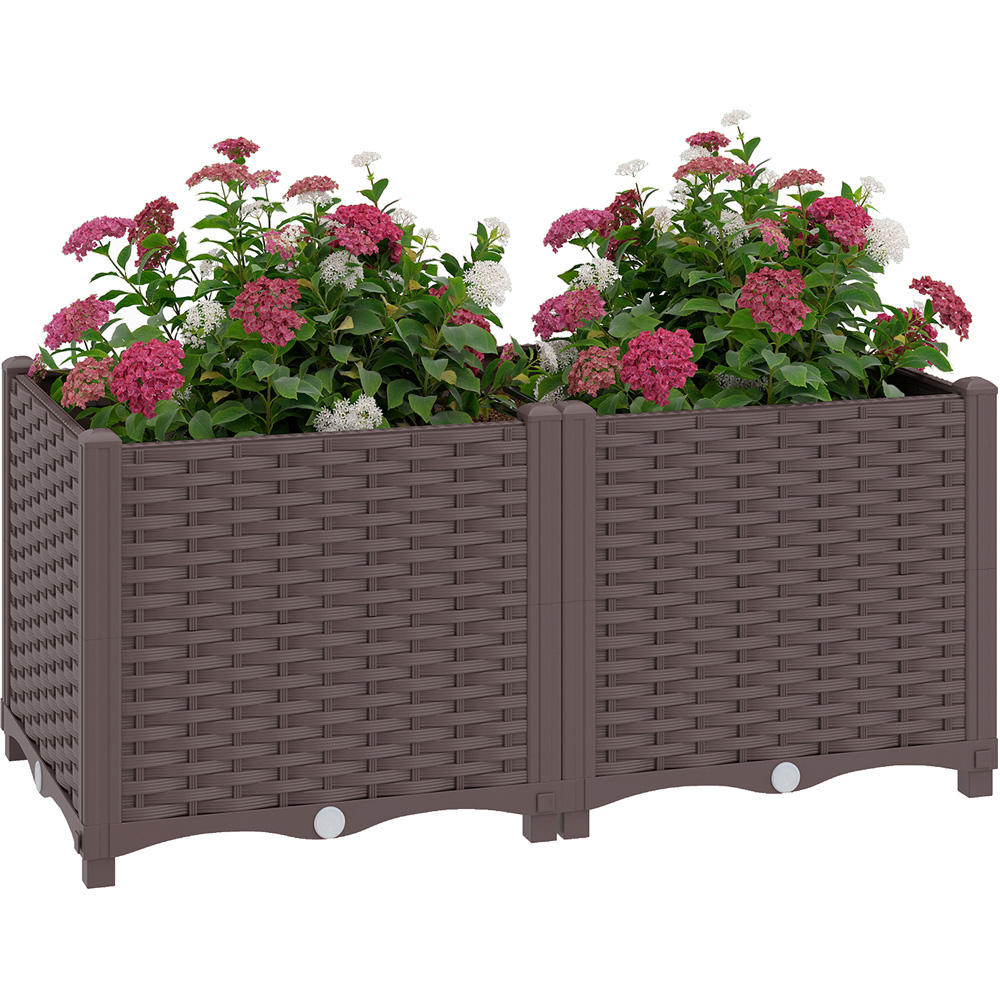 Outsunny Brown Plastic Self Watering Raised Garden Bed with Drainage Holes 37 x 40 x 80cm Image 1