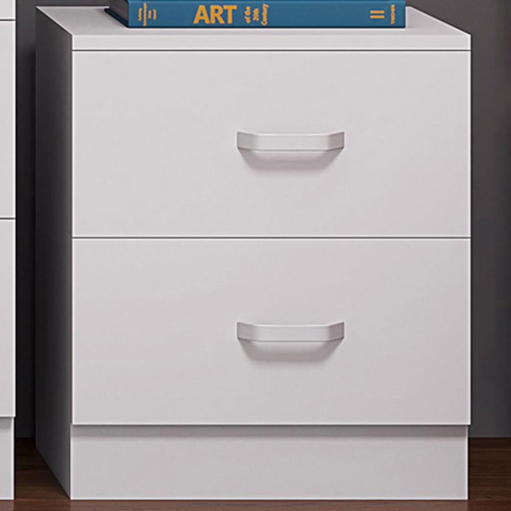 FWStyle Tunis 2 Drawer Matt White Bedside Table Image 1