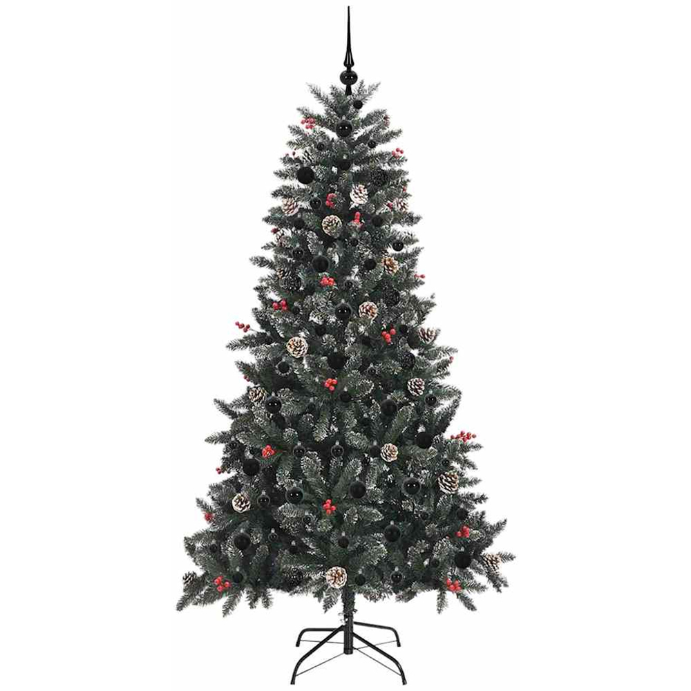 vidaXL Pre-Lit Black Baubles and Pinecones Green Artificial Snow Tipped Christmas Tree 6ft Image 4