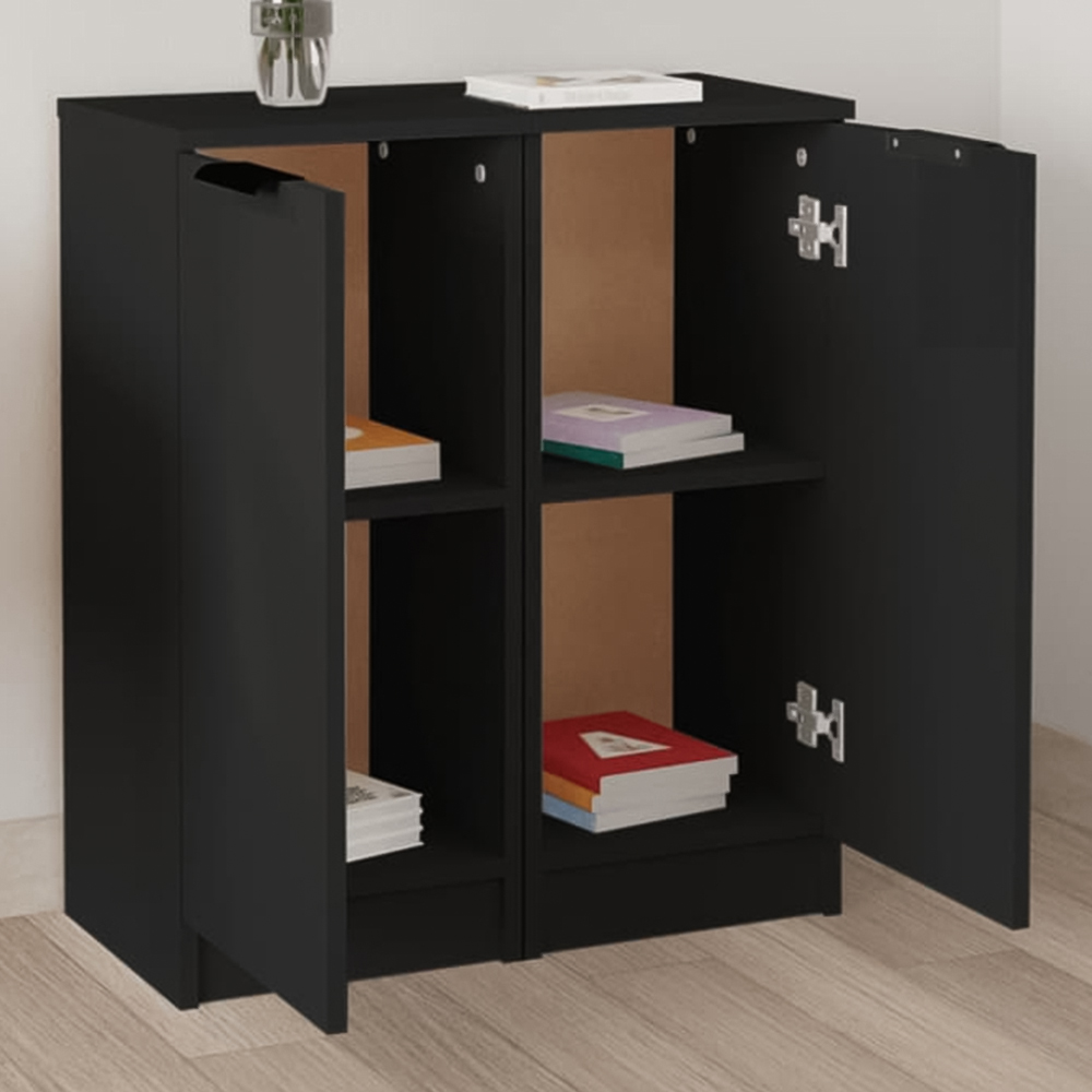 vidaXL Single Door Black Wooden Sideboard Set of 2 Image 1