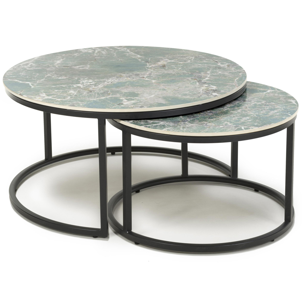 Delta Reflective Green Round Nest of Tables Set of 2 Image 2