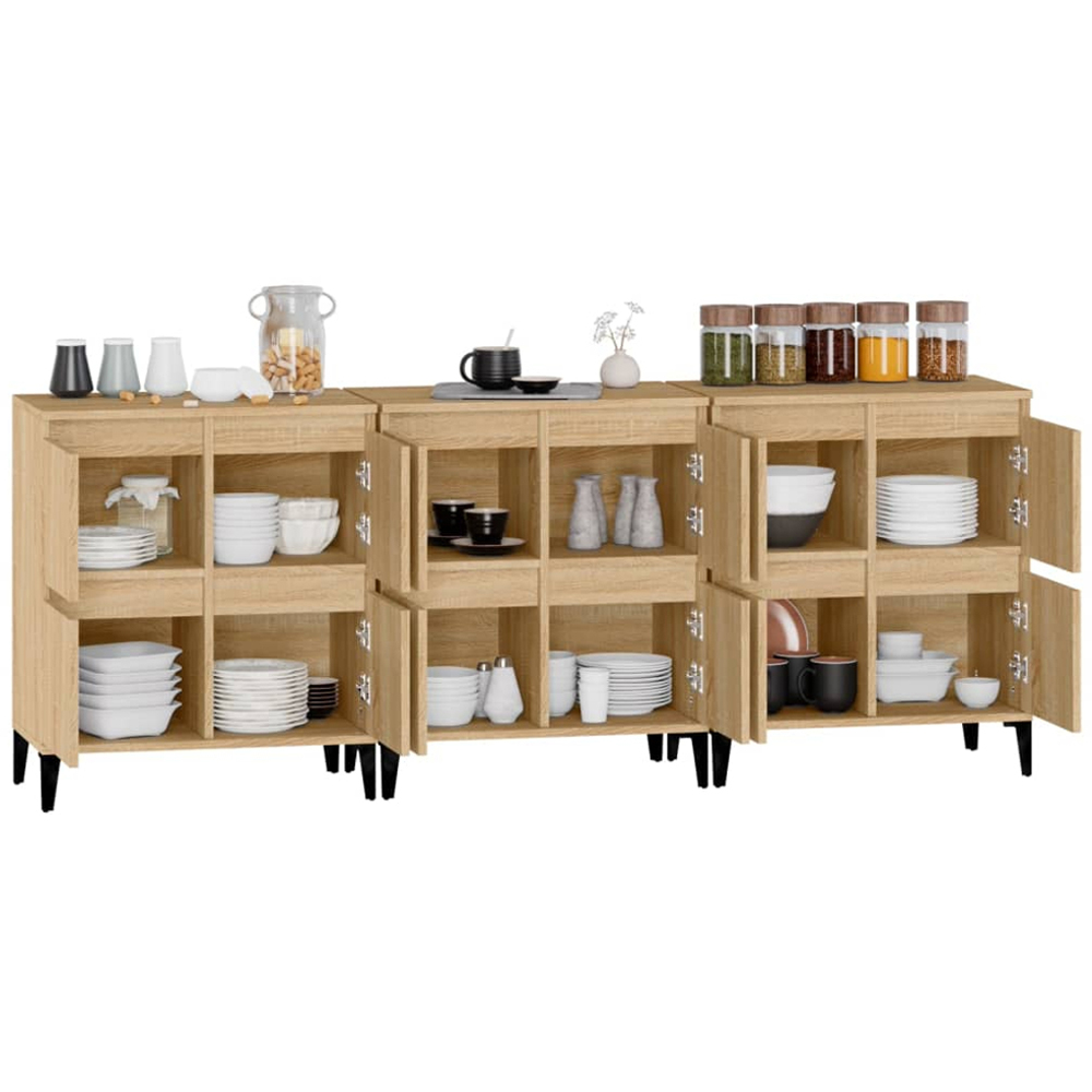 vidaXL 4 Door Sonoma Oak Sideboard Set of 3 Image 4