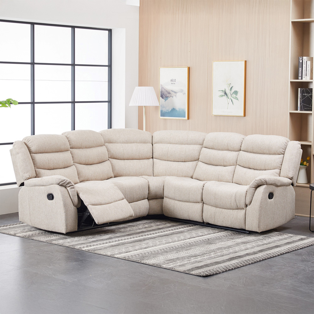 Artemis Home Loudon 5 Seater Beige Textured Fabric Corner Manual Recliner Sofa Image 2