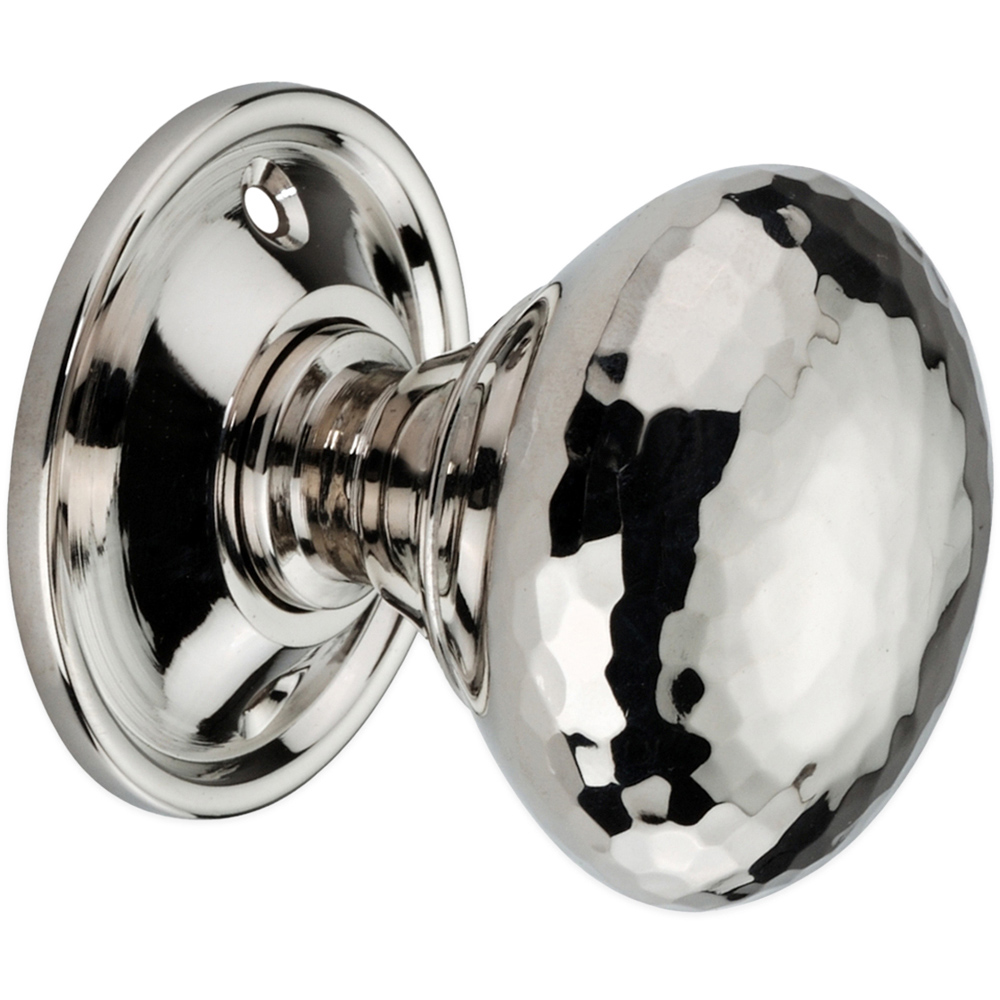 Spira Brass Polished Nickel Hammered Mushroom Rim and Mortice Door Knob 2 Pack Image 3
