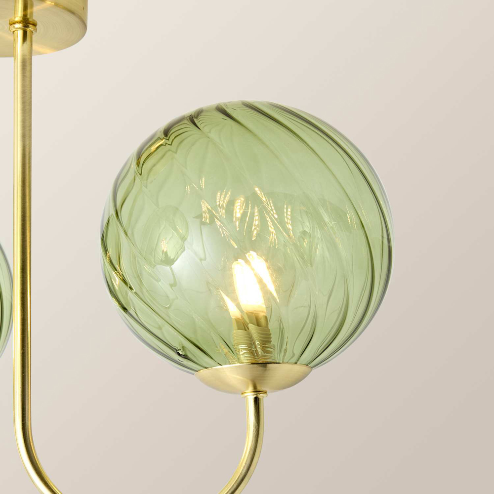 ValueLights Sydney Brushed Gold 3-Arm Chandelier with Glass Shade and Bulb Image 4