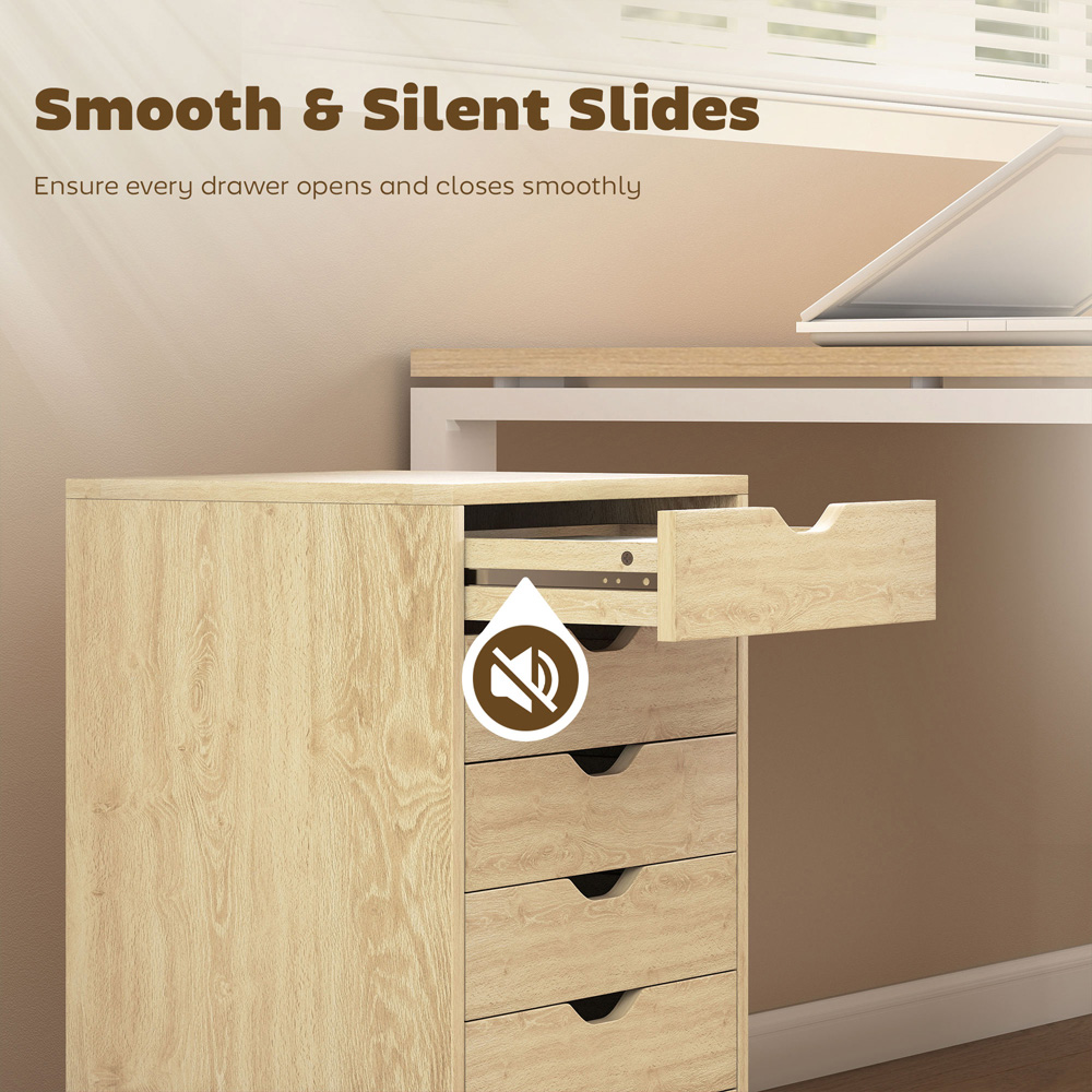 HOMCOM 6 Drawer Oak Vertical File Cabinet with Wheels Image 7