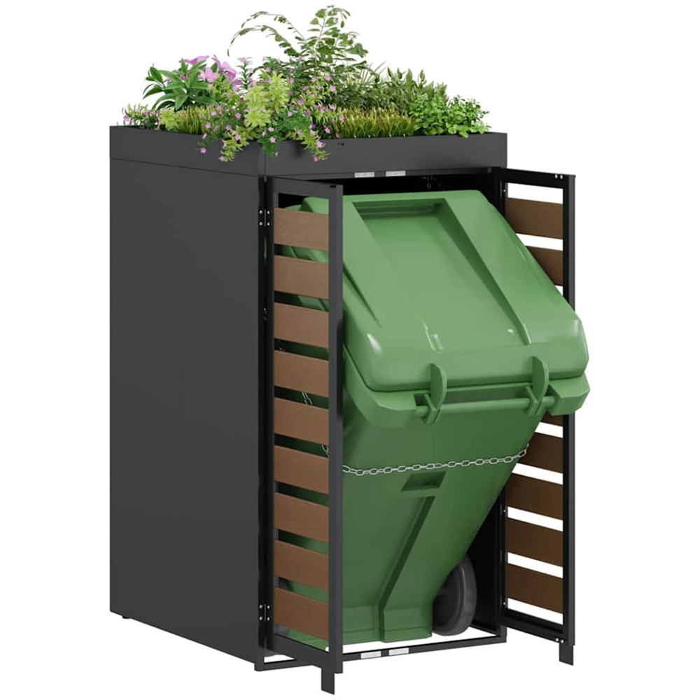 vidaXL Anthracite and Brown Wheelie Bin Storage Shed with Planter Roof Image 3