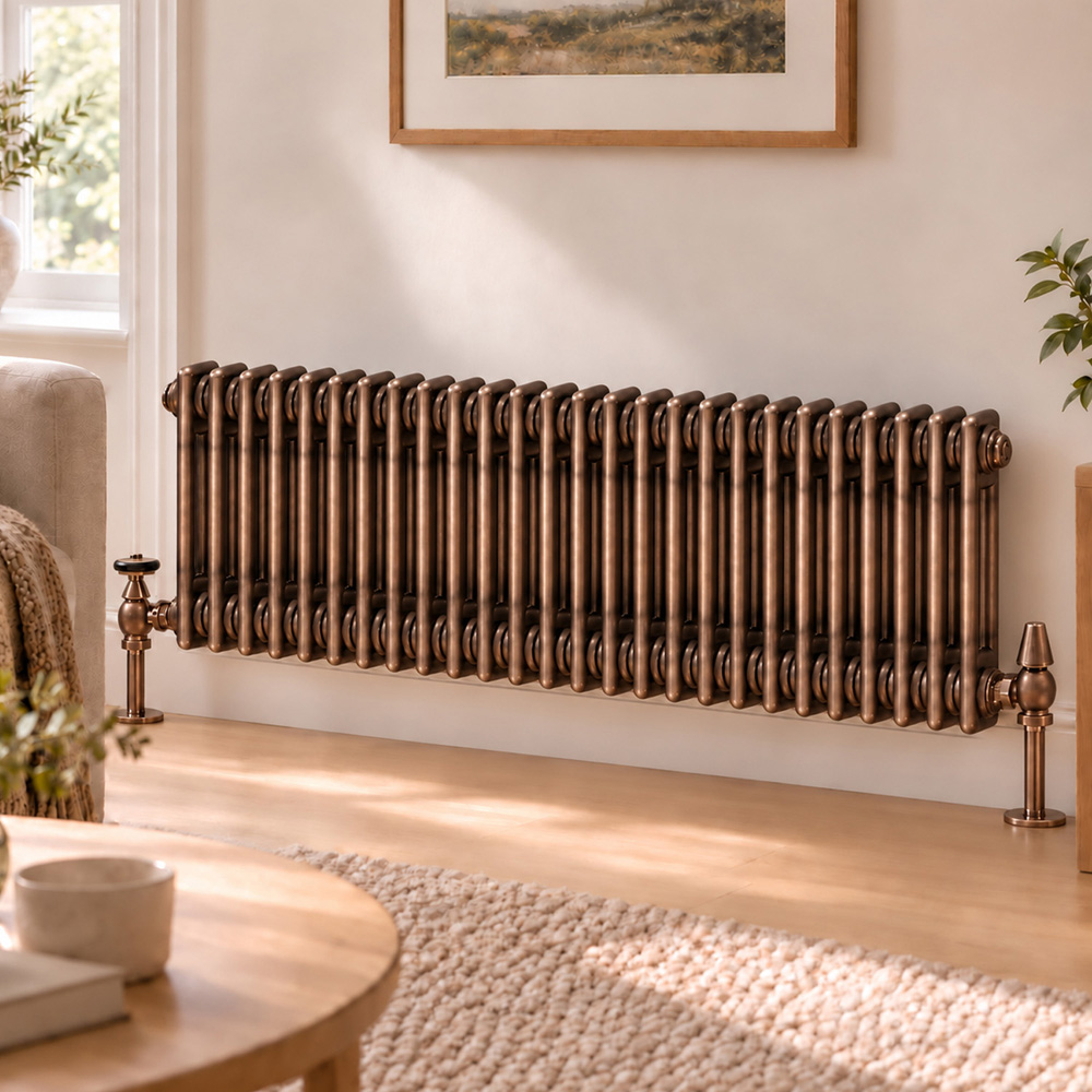 Go Bathrooms Clarence Antique Copper 2 Column Radiator 300 x 1190mm Image 2