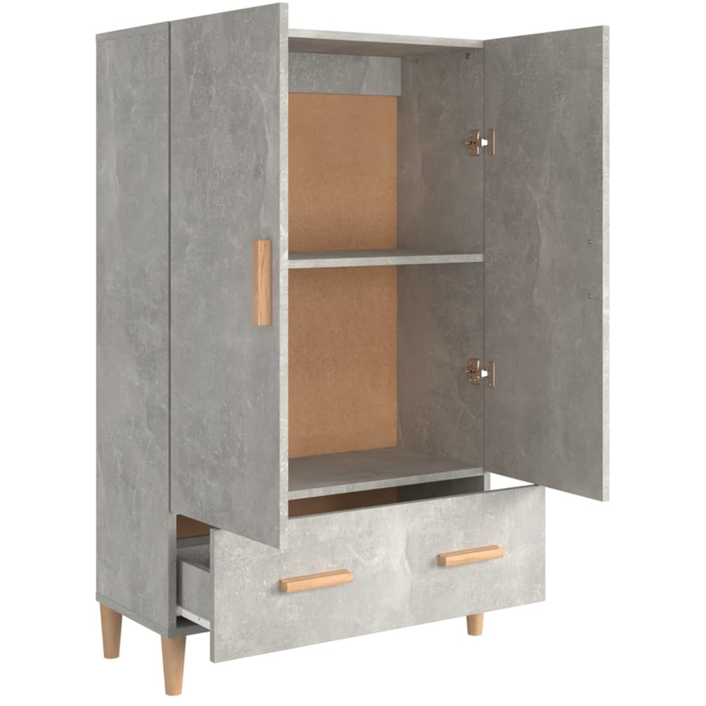 vidaXL 2 Door Single Drawer Concrete Grey Highboard with Wooden Legs Image 4