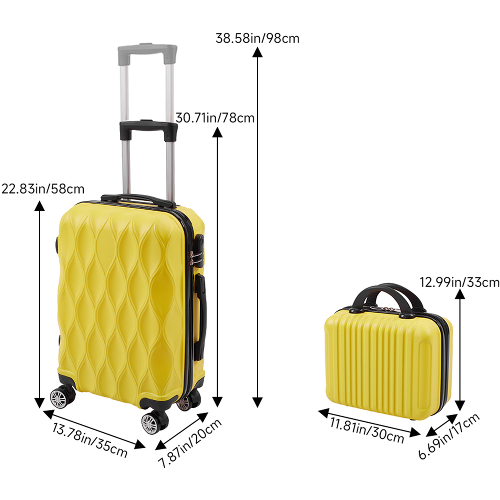 H&O Direct 2 Piece Lemon Yellow ABS Hard Shell Suitcase Set with Spinner Wheels Image 6